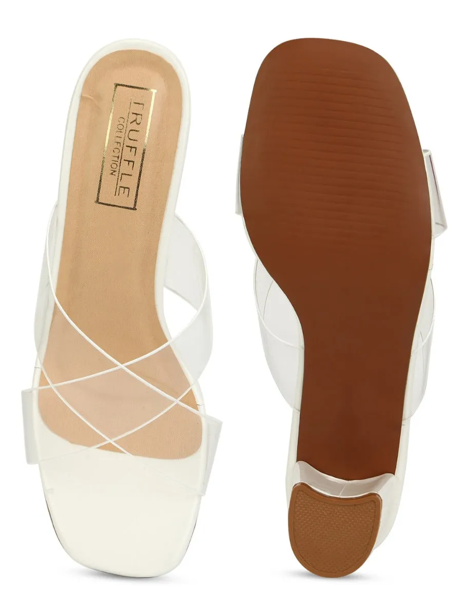 White Patent Perspex Clear Strap Mules
