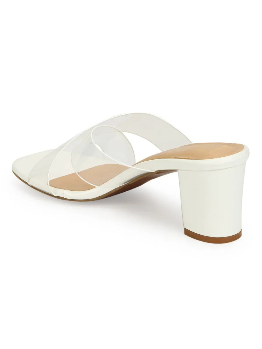 White Patent Perspex Clear Strap Mules