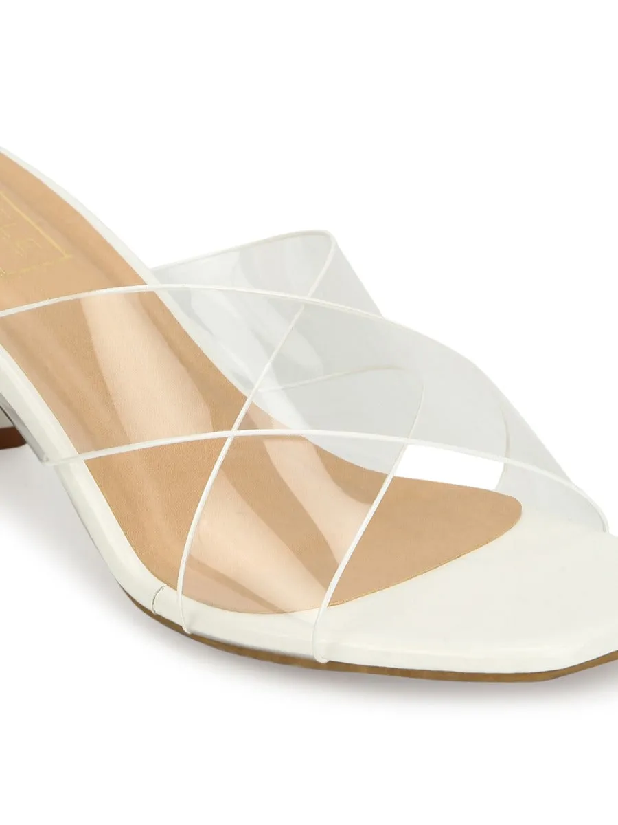 White Patent Perspex Clear Strap Mules