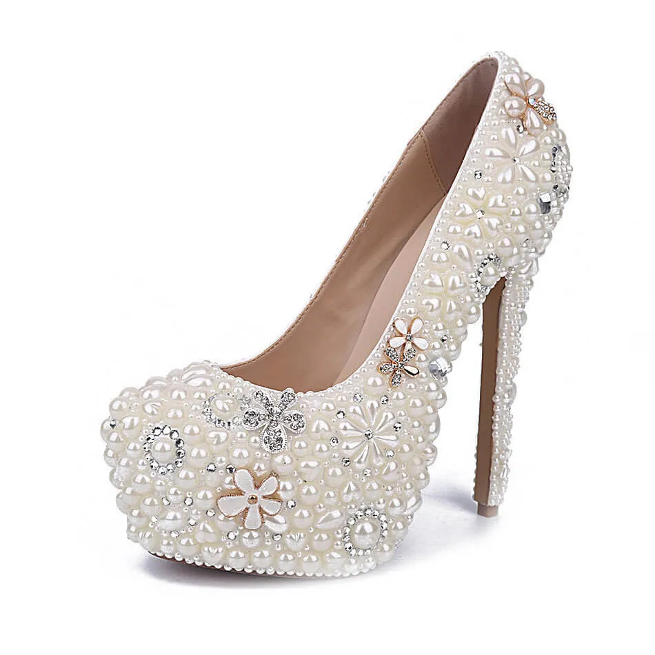 White Round Toe Platform Sexy Leather Pumps
