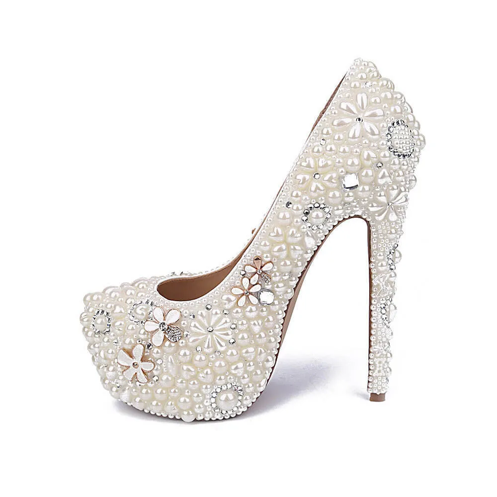 White Round Toe Platform Sexy Leather Pumps