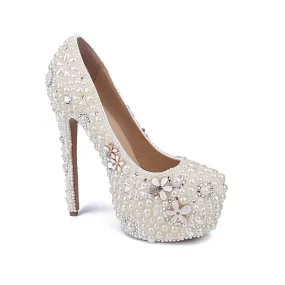 White Round Toe Platform Sexy Leather Pumps