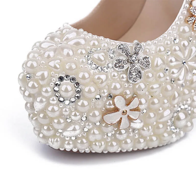 White Round Toe Platform Sexy Leather Pumps