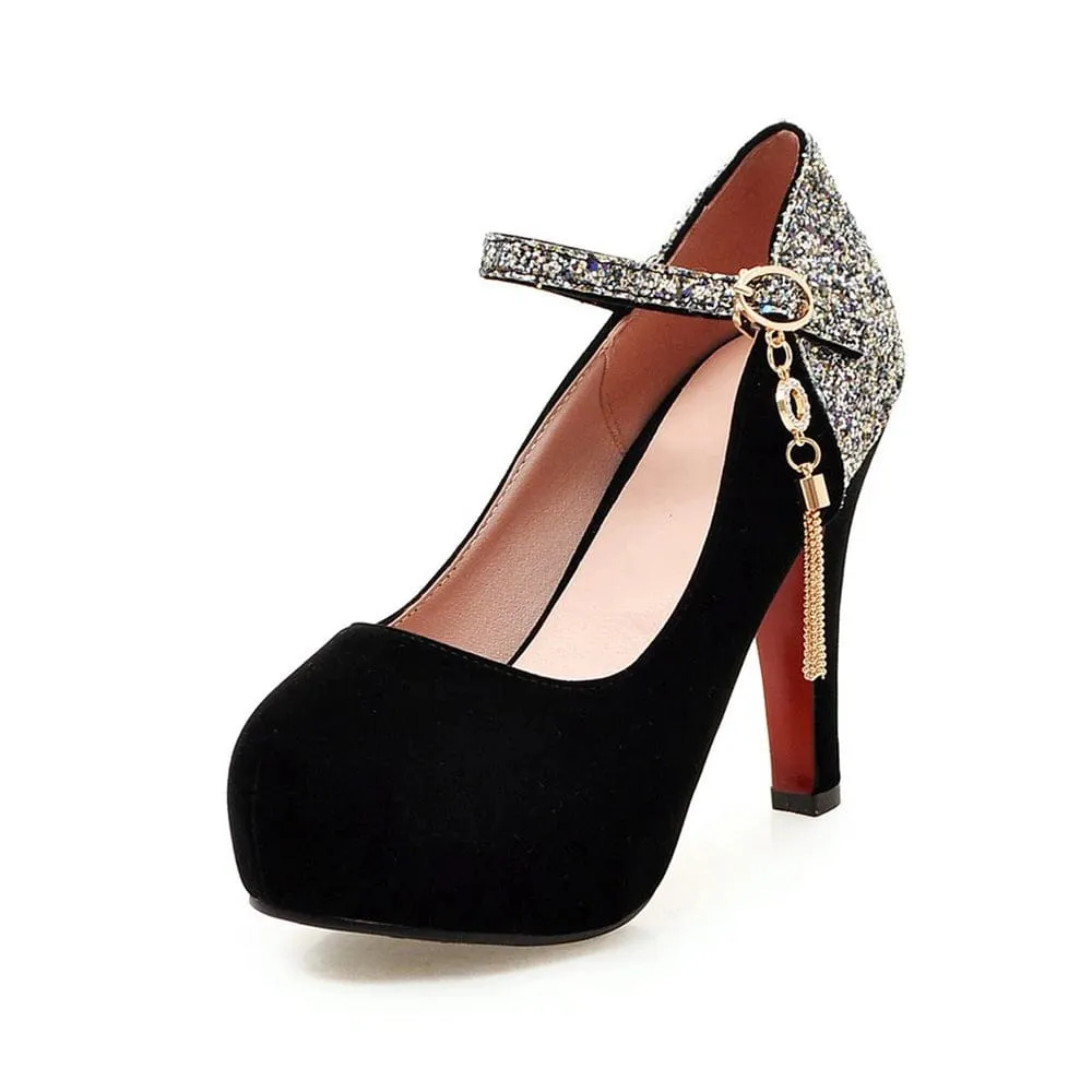 Women Bling Tassel High Heels Velvet  Platform Bottom Pumps  Dress