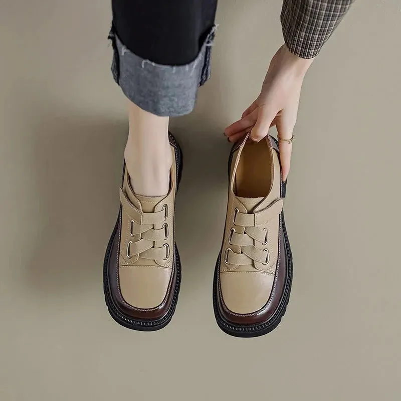 Women Retro Genuine Leather Casual Platform Shoes