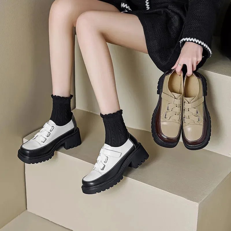 Women Retro Genuine Leather Casual Platform Shoes