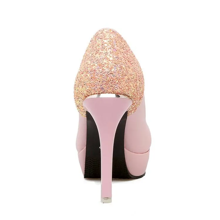 Women Sequins Stiletto Heel Platform Pumps