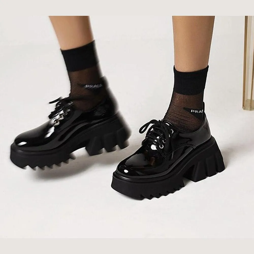Women Single Shoes Round Toe Lace-up Pumps Platform Gothic Style High Heel Shoes