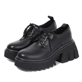 Women Single Shoes Round Toe Lace-up Pumps Platform Gothic Style High Heel Shoes