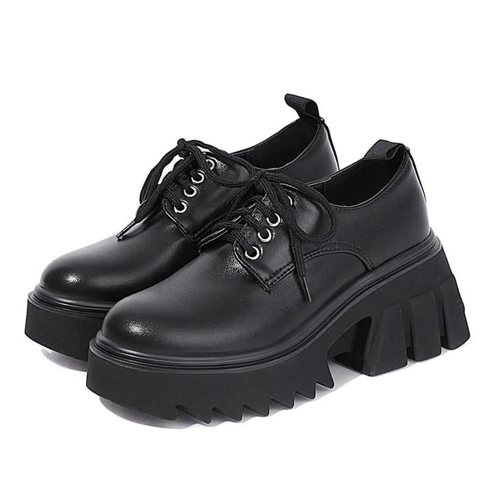 Women Single Shoes Round Toe Lace-up Pumps Platform Gothic Style High Heel Shoes
