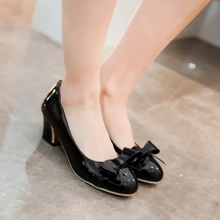 Women's Bowtie Chunky Heels Pumps