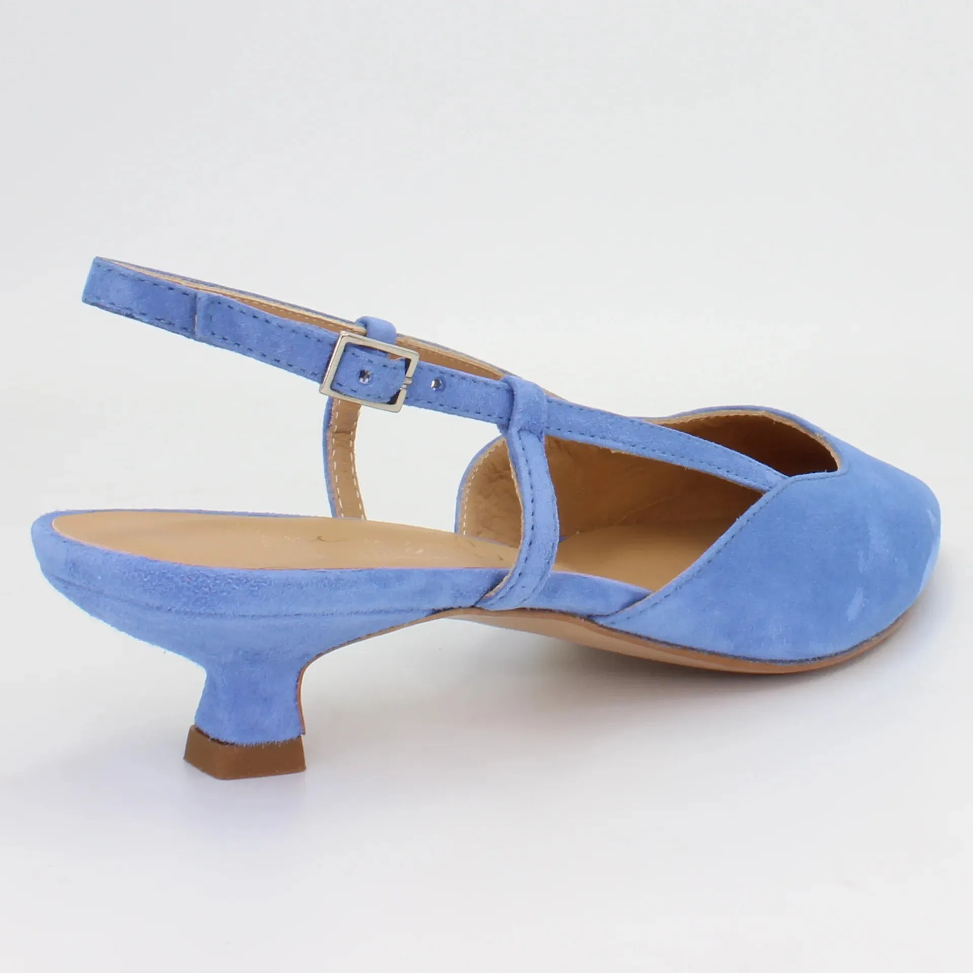 Women's Low Sling Back Heels in Calf Leather Suede Jeans (CRV05)