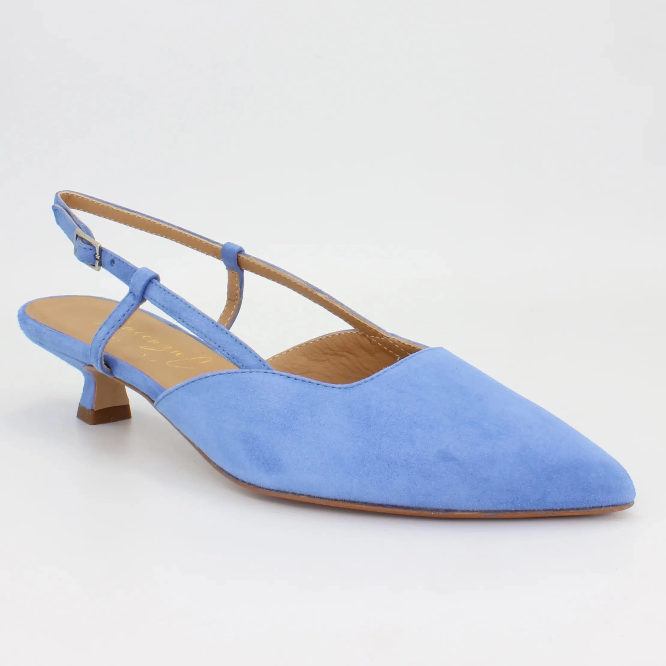 Women's Low Sling Back Heels in Calf Leather Suede Jeans (CRV05)