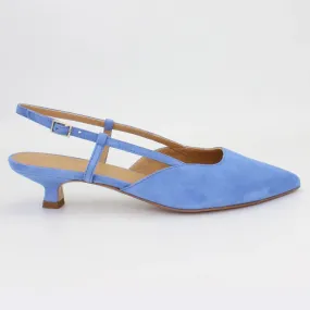 Women's Low Sling Back Heels in Calf Leather Suede Jeans (CRV05)