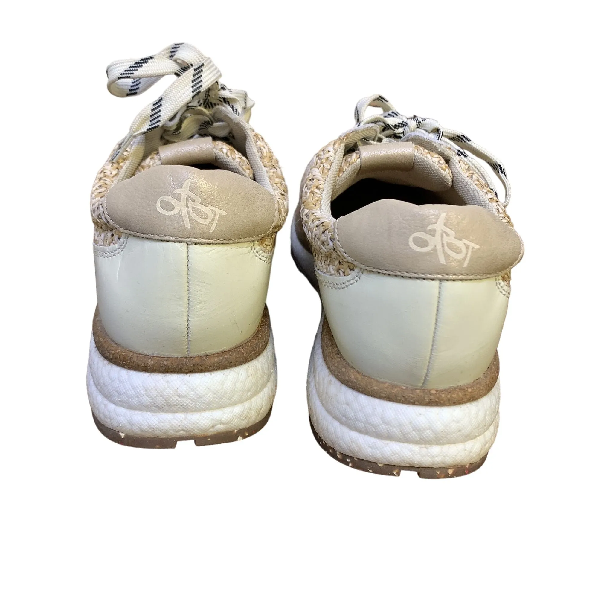 Womens OTBT Size 9 Beige & White Lace-Up Sneakers With Braided Straw Detail