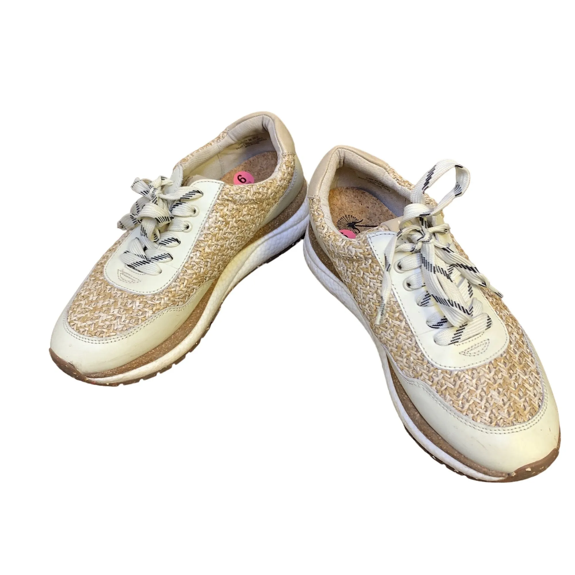 Womens OTBT Size 9 Beige & White Lace-Up Sneakers With Braided Straw Detail