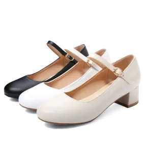 Women's Pumps Solid Color Round Toe Hollow Out Block Heel Mary Jane